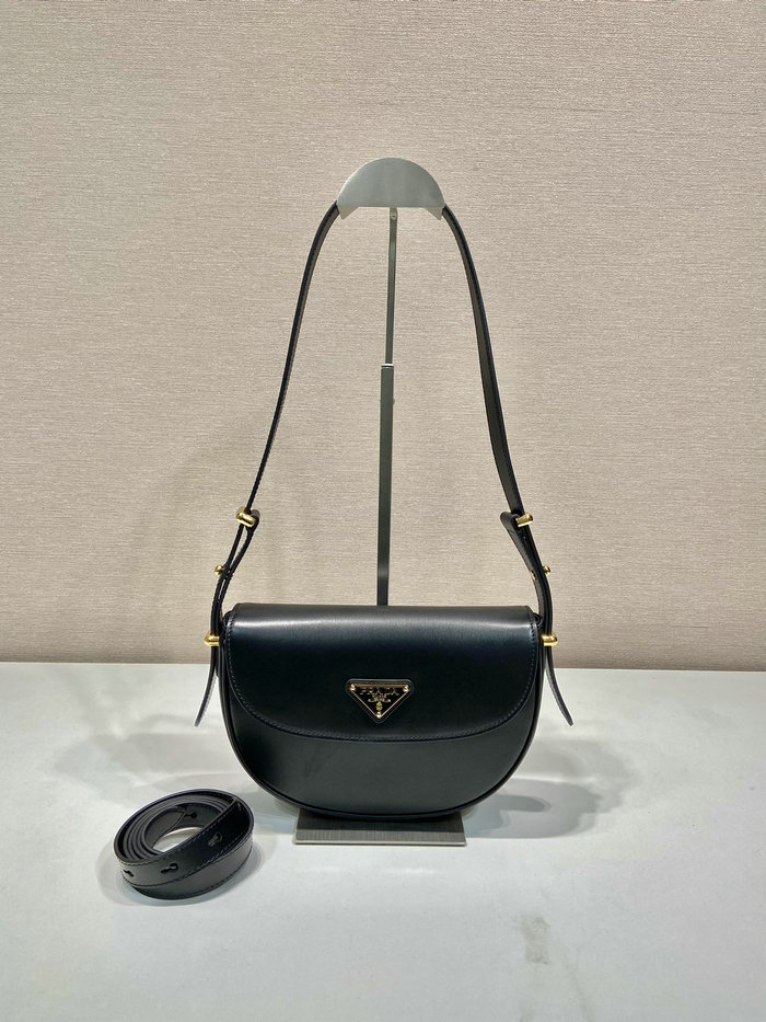 Prada Arque leather shoulder bag with flap Black 1BD365