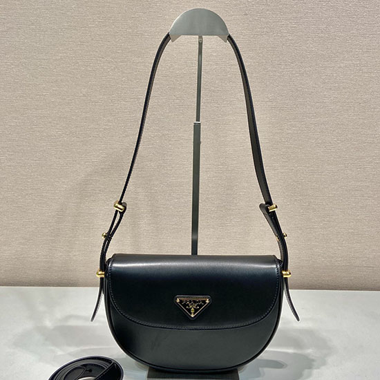 Prada Arque leather shoulder bag with flap Black 1BD365