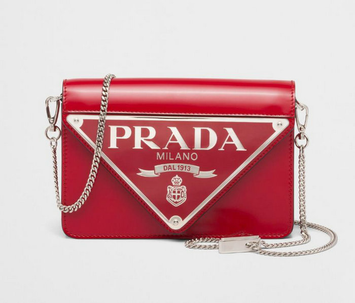 Prada Brushed leather shoulder bag Red 1BH189