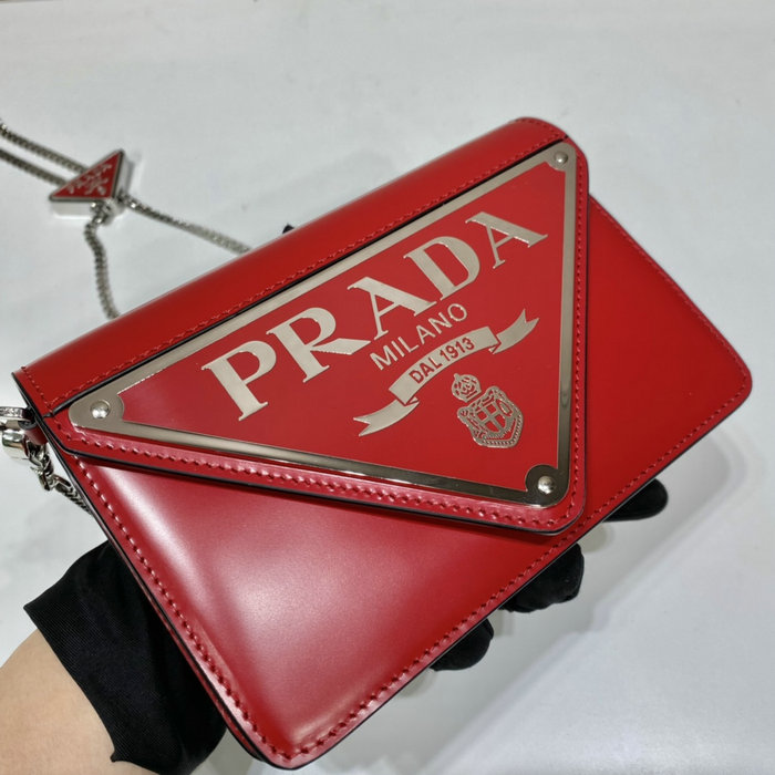 Prada Brushed leather shoulder bag Red 1BH189