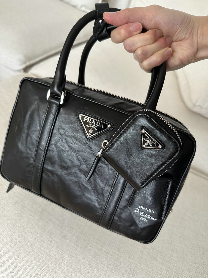 Prada Medium antique nappa leather top handle bag Black 1BB092