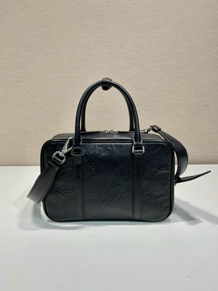 Prada Medium antique nappa leather top handle bag Black 1BB092