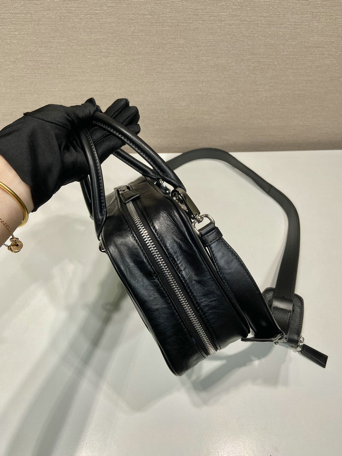 Prada Medium antique nappa leather top handle bag Black 1BB092
