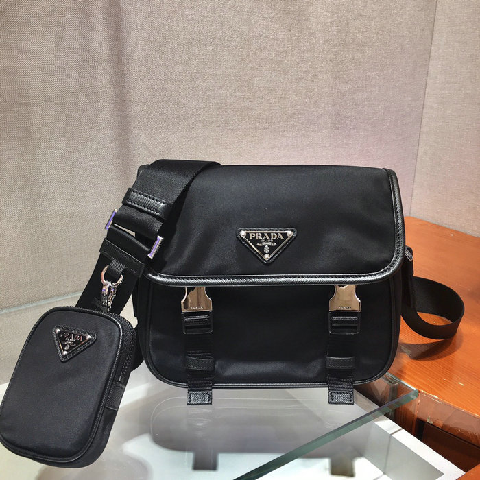 Prada Re-Nylon and Saffiano leather shoulder bag Black 2VD034