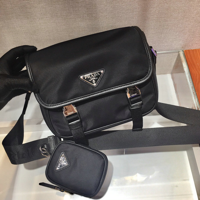 Prada Re-Nylon and Saffiano leather shoulder bag Black 2VD034