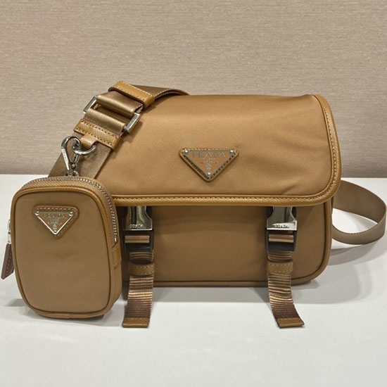 Prada Re-Nylon and Saffiano leather shoulder bag Camel 2VD034