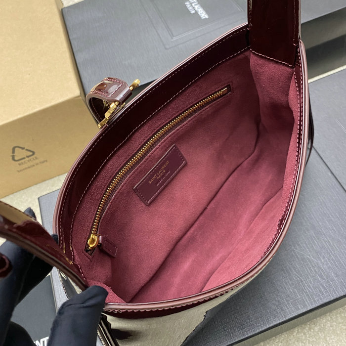 Saint Laurent Monogram Paten Leahter Hobo Bag Burgundy 657228