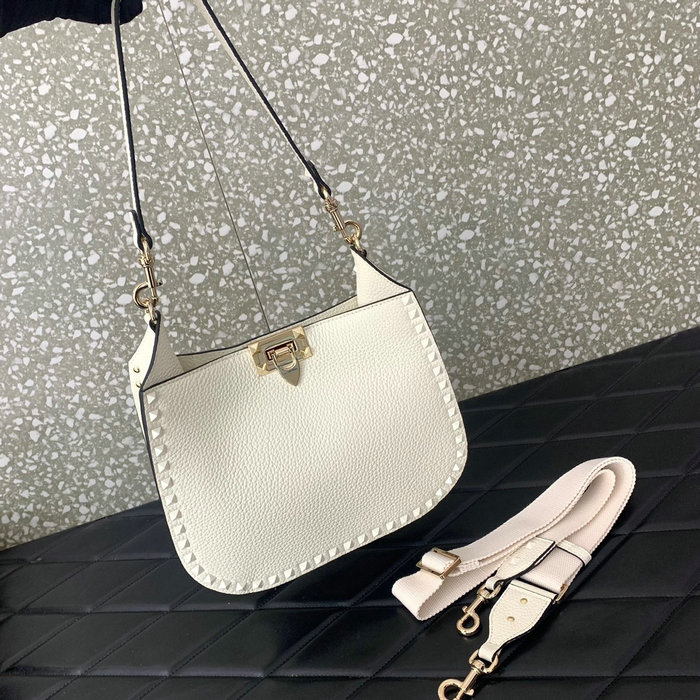 Valentino Garavani Rockstud Hobo Bag White V0042