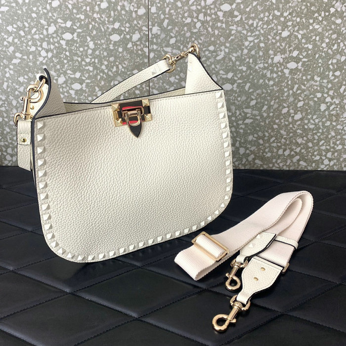 Valentino Garavani Rockstud Hobo Bag White V0042