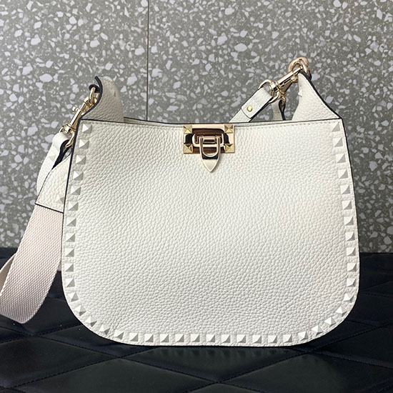 Valentino Garavani Rockstud Hobo Bag White V0042