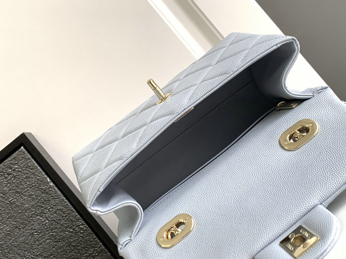 Chanel Grain Calfskin Shoulder Bag Blue AS47111