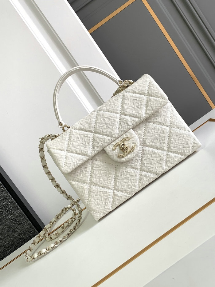 Chanel Grain Calfskin Shoulder Bag White AS47111