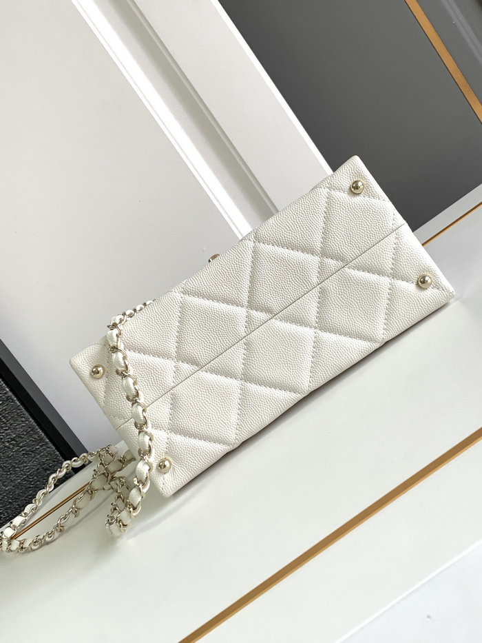 Chanel Grain Calfskin Shoulder Bag White AS47111