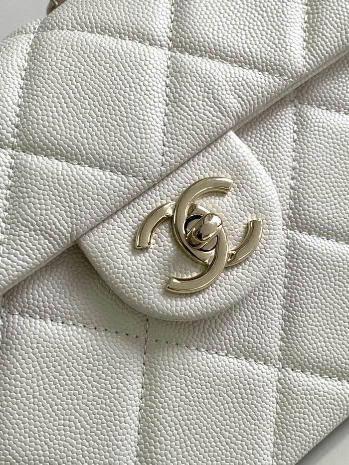 Chanel Grain Calfskin Shoulder Bag White AS47111