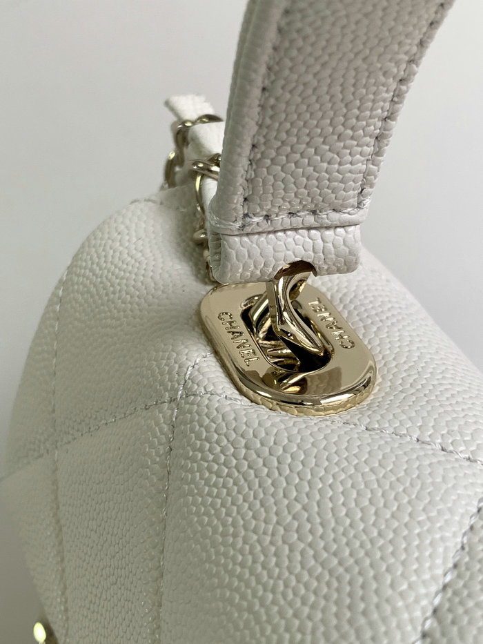 Chanel Grain Calfskin Shoulder Bag White AS47111