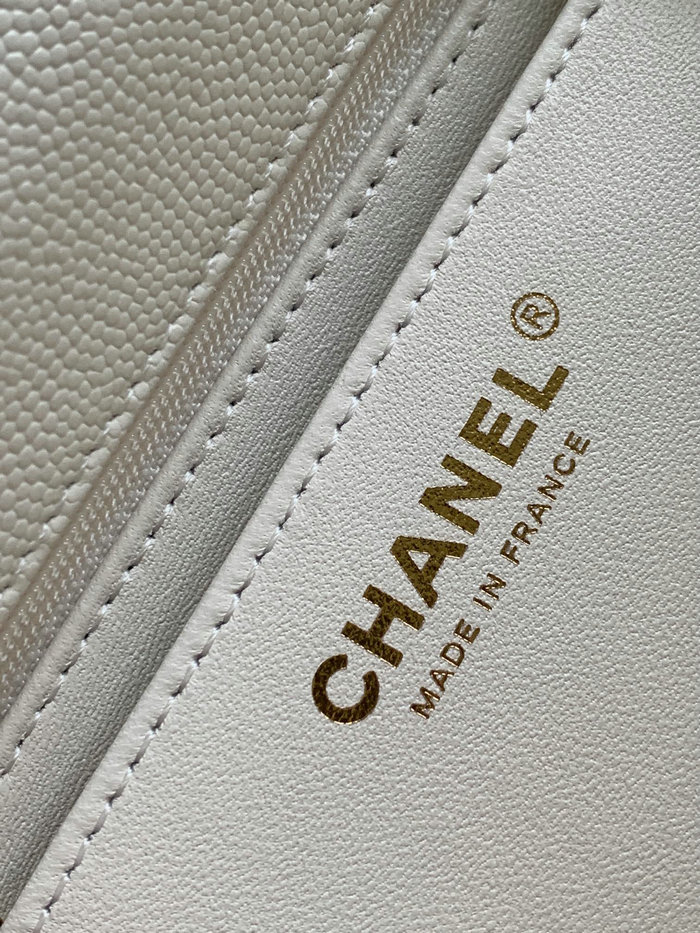 Chanel Grain Calfskin Shoulder Bag White AS47111