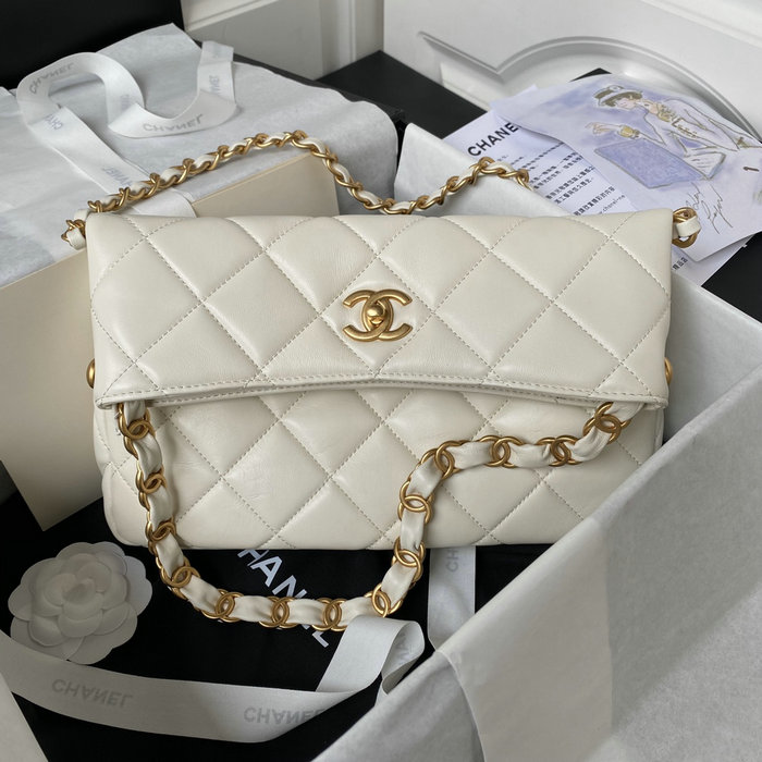 Chanel Lambskin Hobo Bag White AS4754