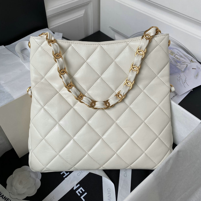 Chanel Lambskin Hobo Bag White AS4754