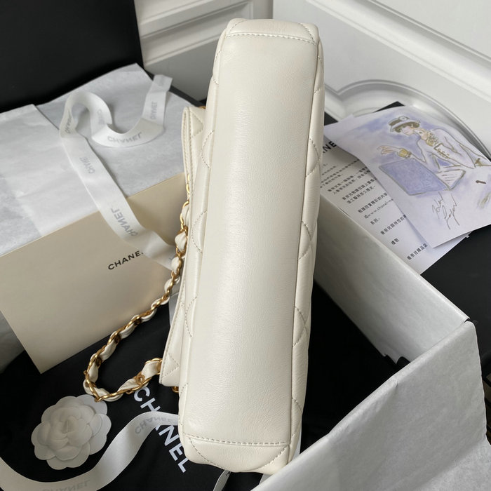 Chanel Lambskin Hobo Bag White AS4754