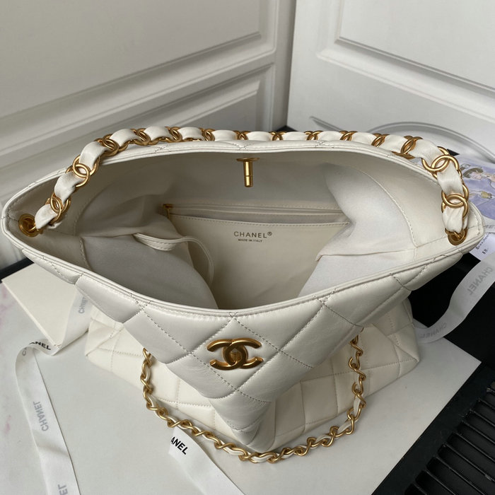 Chanel Lambskin Hobo Bag White AS4777