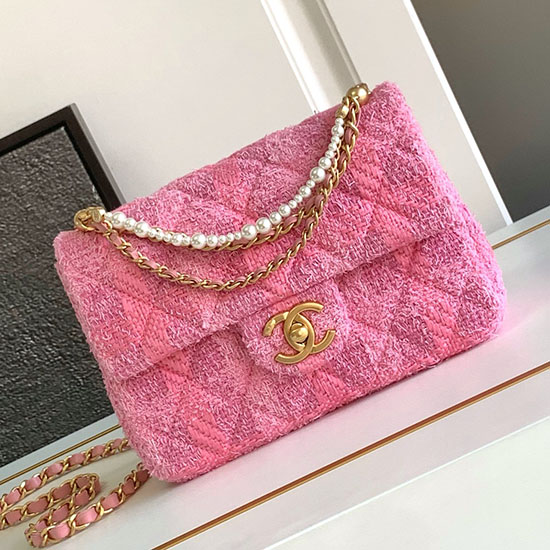 Chanel Tweed Mini Flap Bag Pink AS4384