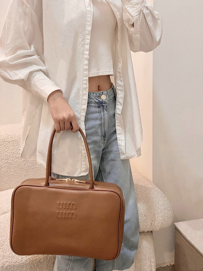 Miu Miu Leather top-handle bag Camel 5BB117