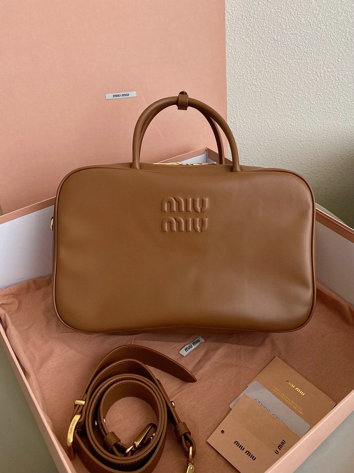 Miu Miu Leather top-handle bag with Strap Camel 5BB117