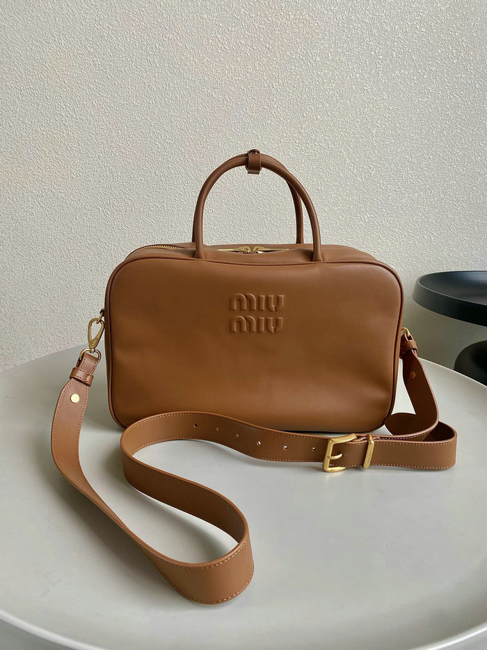 Miu Miu Leather top-handle bag with Strap Camel 5BB117