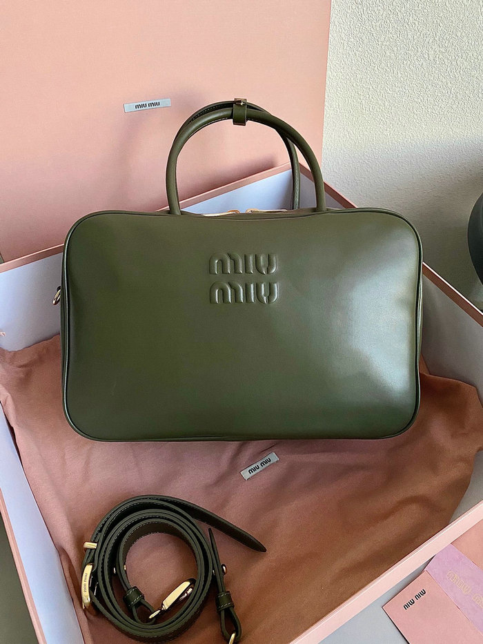 Miu Miu Leather top-handle bag with Strap Green 5BB117
