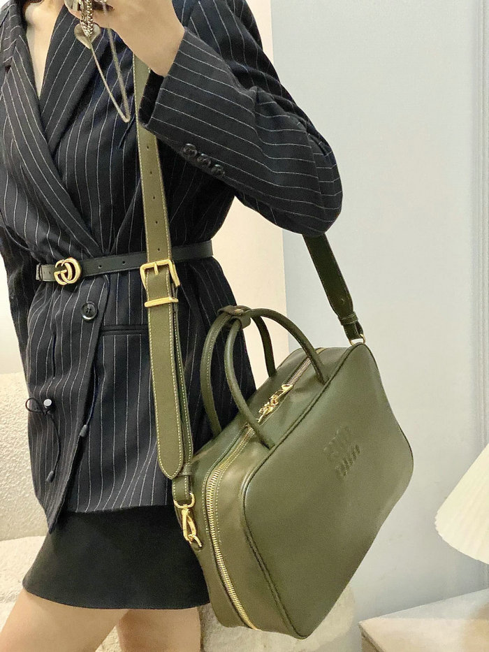 Miu Miu Leather top-handle bag with Strap Green 5BB117
