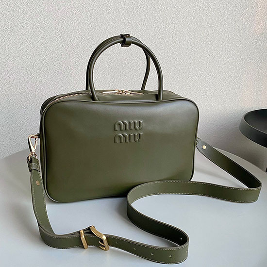 Miu Miu Leather top-handle bag with Strap Green 5BB117