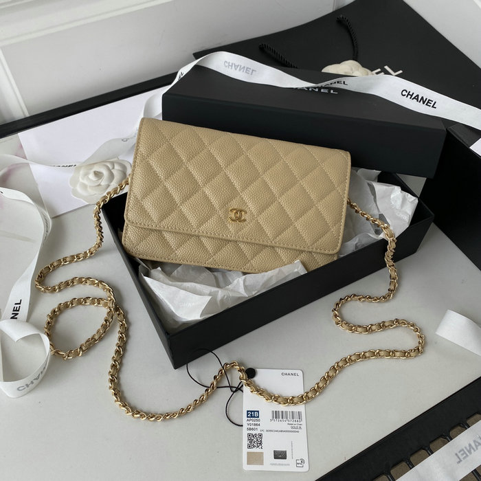 Chanel Caviar WOC Chain Wallet Beige A33814