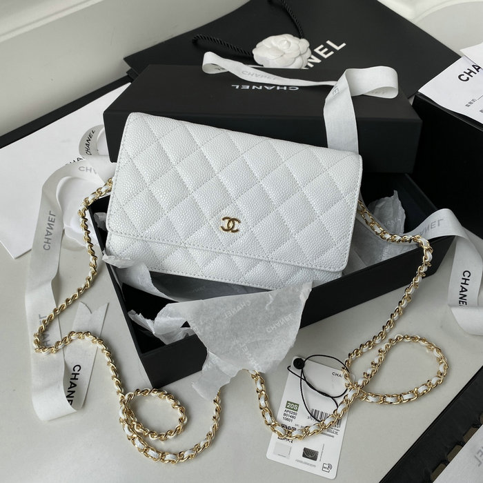 Chanel Caviar WOC Chain Wallet White A33814