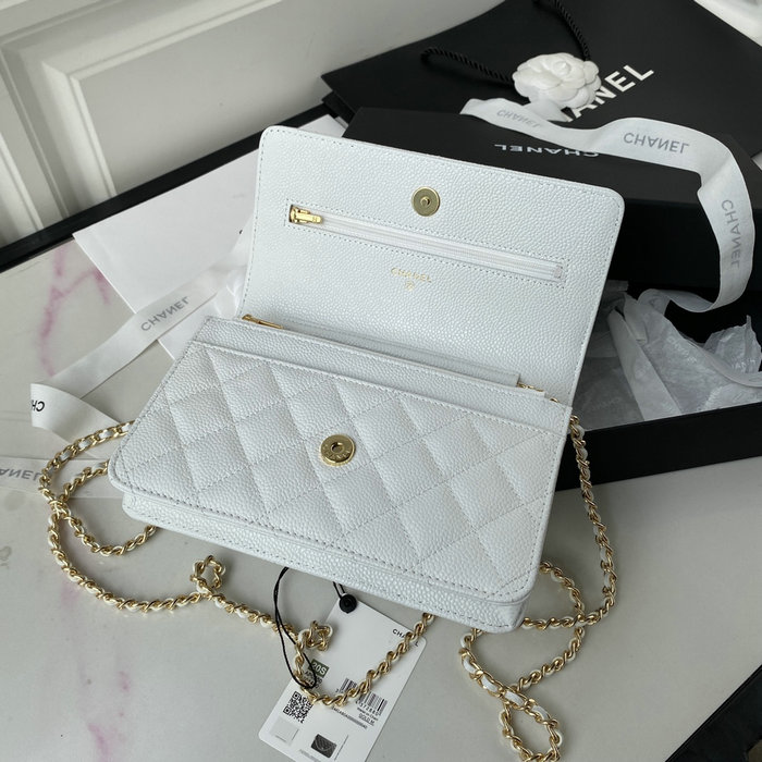 Chanel Caviar WOC Chain Wallet White A33814