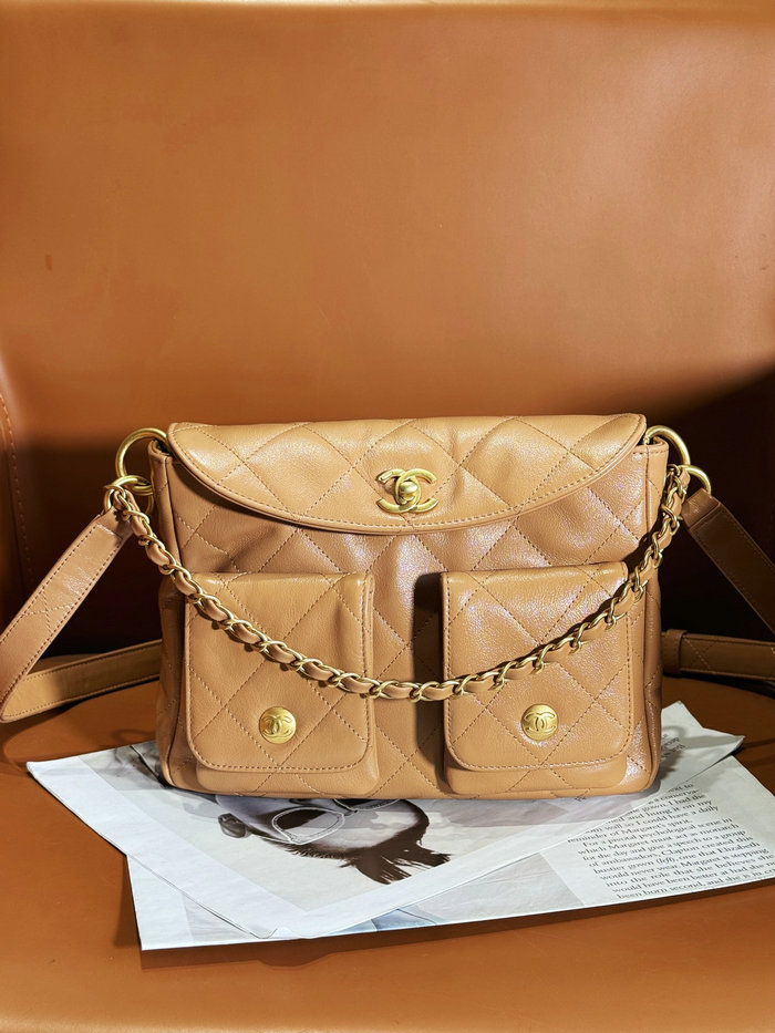 Chanel Hobo Handbag Brown AS4743