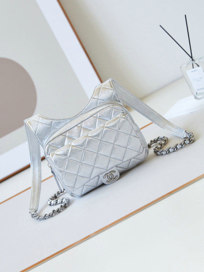 Chanel Lambskin Backpack Silver AS4621