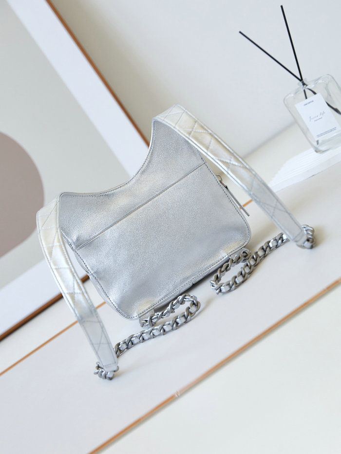 Chanel Lambskin Backpack Silver AS4621