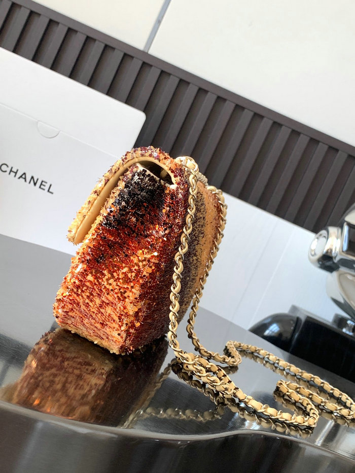 Chanel Sequins Small Flap Bag Sequins Orange AS4561