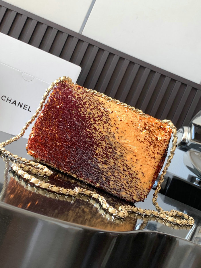 Chanel Sequins Small Flap Bag Sequins Orange AS4561