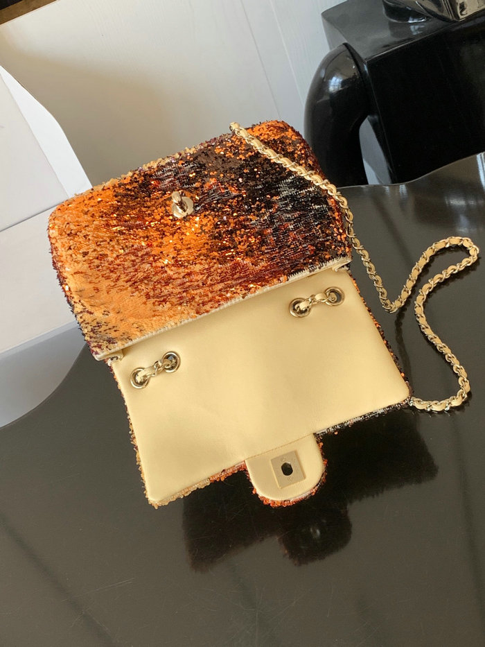 Chanel Sequins Small Flap Bag Sequins Orange AS4561