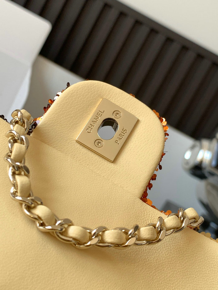 Chanel Sequins Small Flap Bag Sequins Orange AS4561