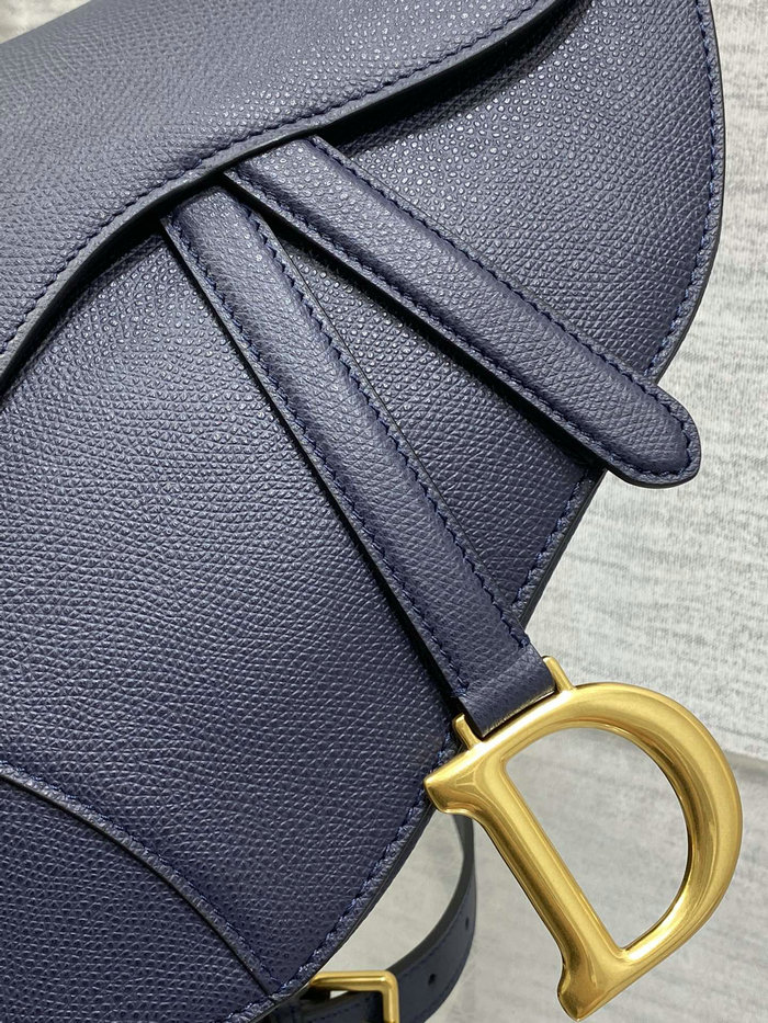 Dior Grained Calfskin Saddle Bag with Strap Navy Blue M0455