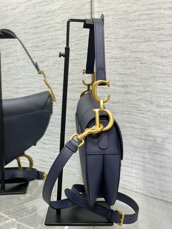 Dior Grained Calfskin Saddle Bag with Strap Navy Blue M0455