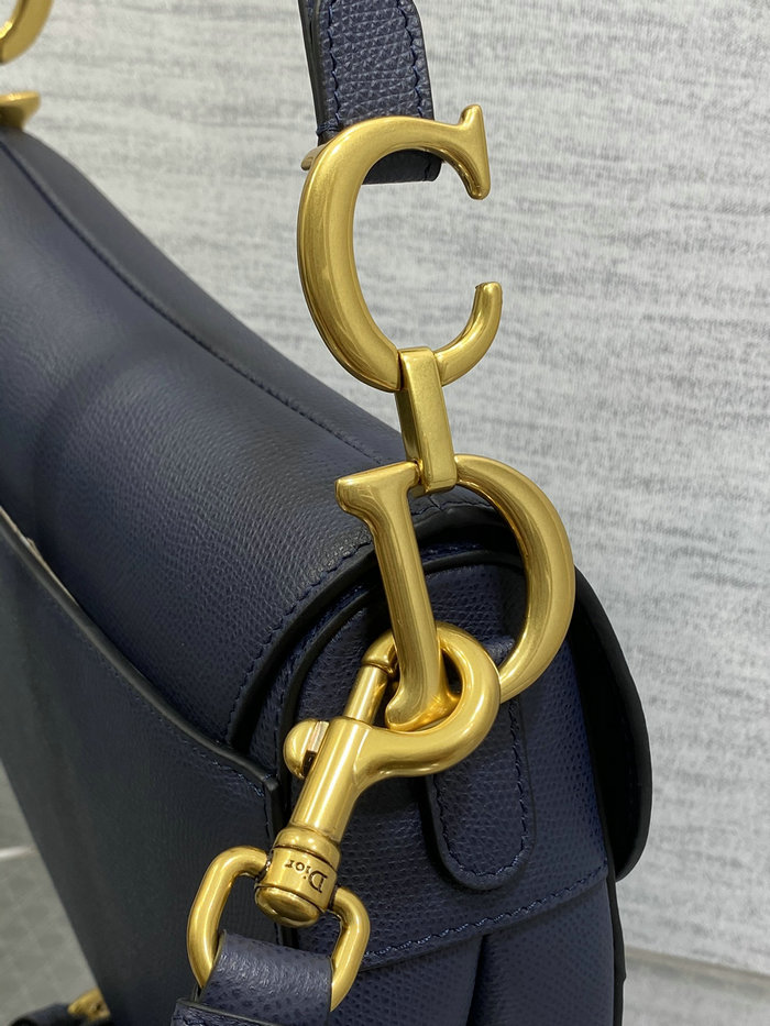 Dior Grained Calfskin Saddle Bag with Strap Navy Blue M0455