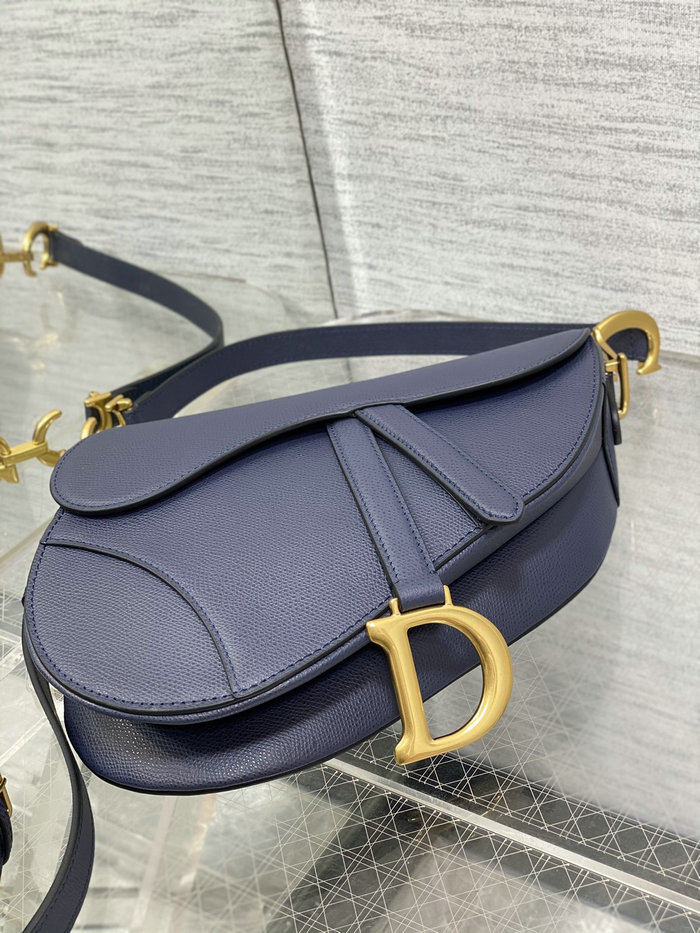 Dior Grained Calfskin Saddle Bag with Strap Navy Blue M0455