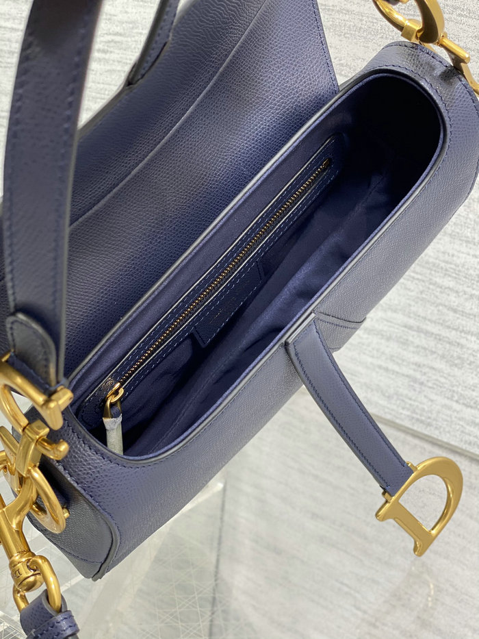 Dior Grained Calfskin Saddle Bag with Strap Navy Blue M0455