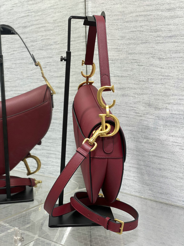 Dior Grained Calfskin Saddle Bag with Strap Red M0455