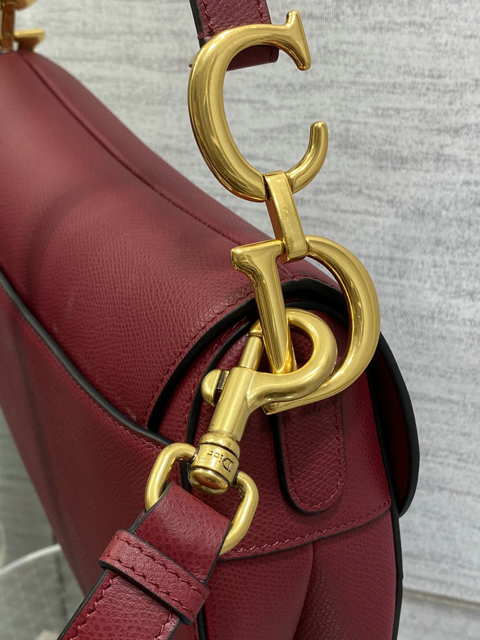 Dior Grained Calfskin Saddle Bag with Strap Red M0455