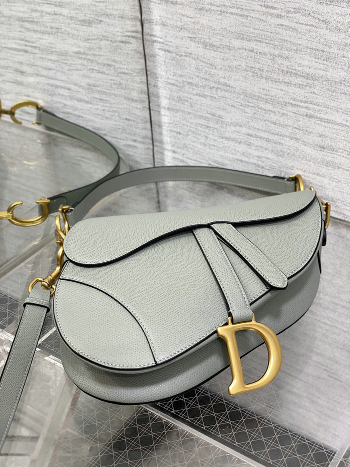 Dior Grained Calfskin Saddle Bag with Strap Stone Gray M0455