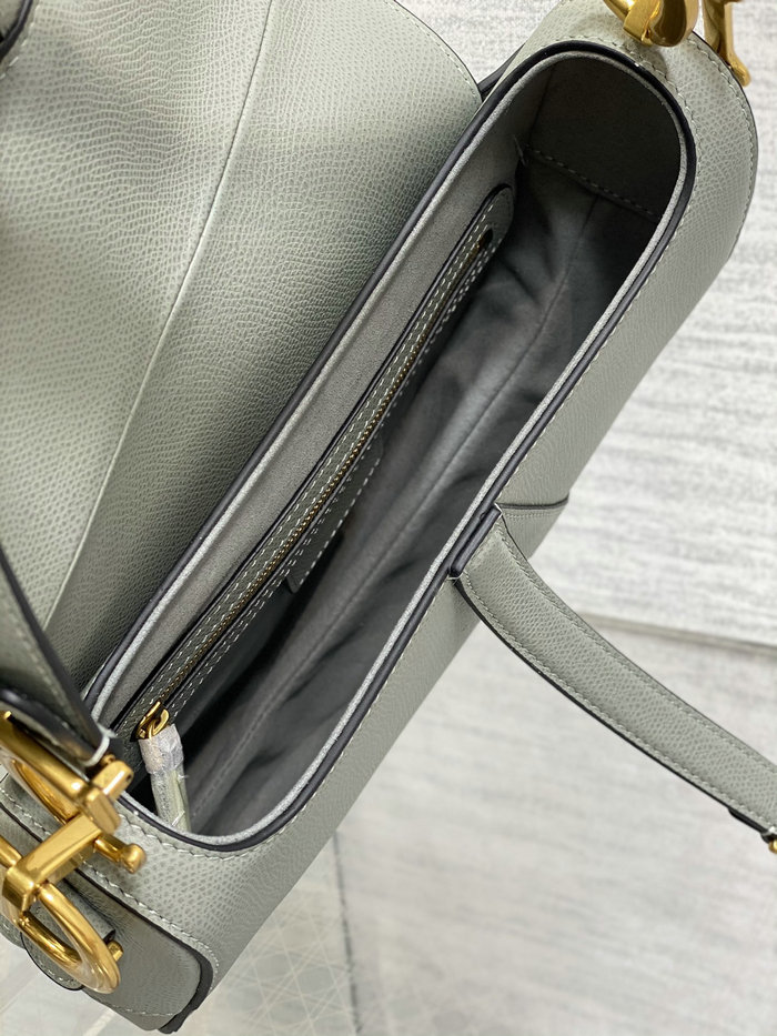 Dior Grained Calfskin Saddle Bag with Strap Stone Gray M0455